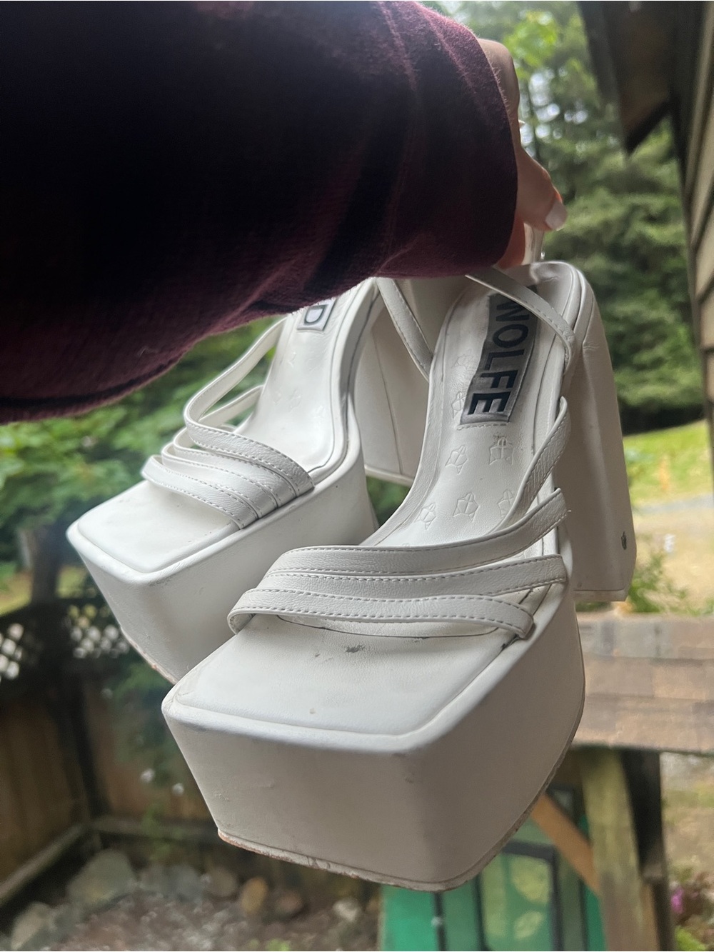 NAKED WOLFE Genuine Leather White Ivory Strappy Platform Chunky Sandals Heels - Picture 4 of 12